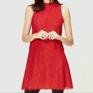 ann taylor loft high neck red lace dress / sleeveless mini /women's size 0 small